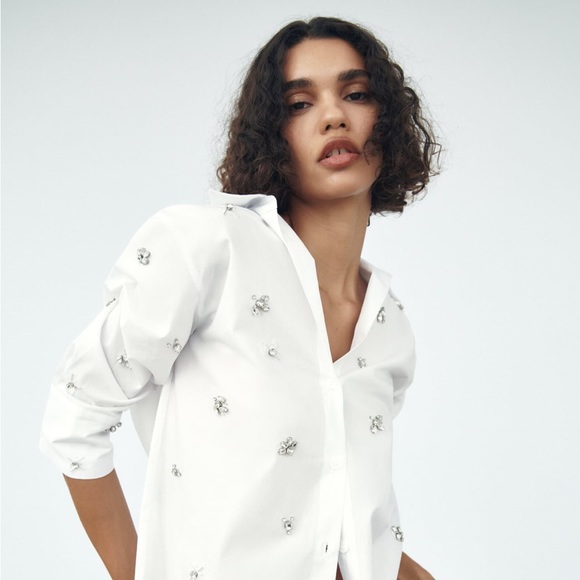 NWT ZARA Jewel Poplin Shirt - Picture 3 of 8